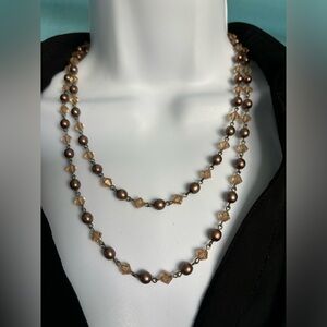 Double stranded brown/beige necklace